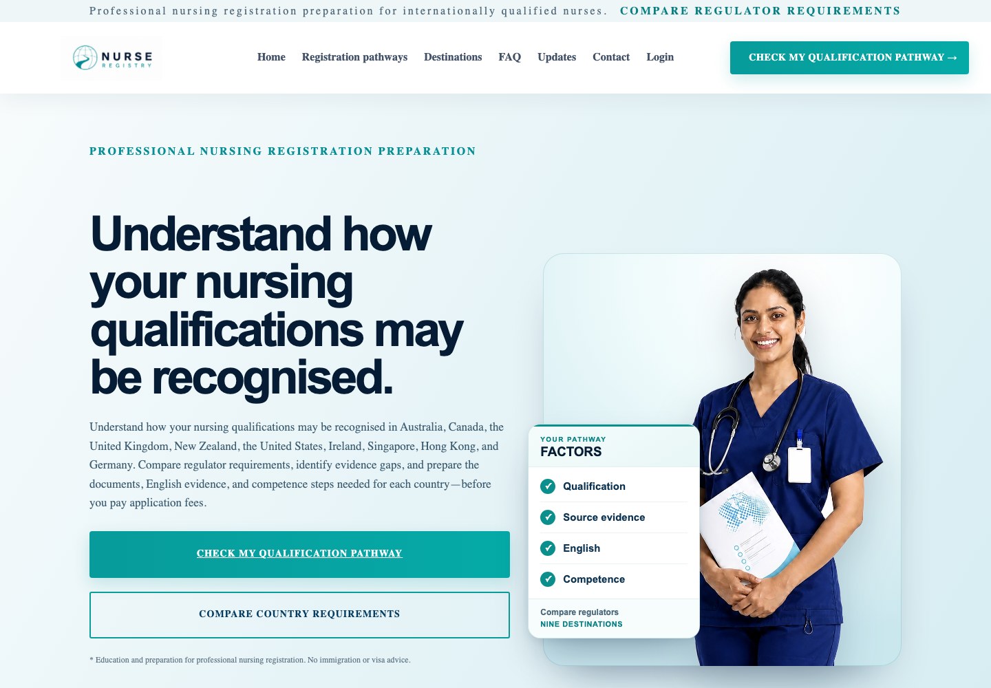 Nurse Registry website for professional nursing registration preparation